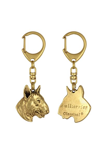 Art - Dog Bull Terrier, Bully III - Breloc aurit cu câine, accesoriu de lux d...