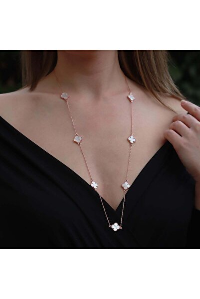 Necati Gün İkonik Alhambra Taşlı Rose Gold Kaplama Gümüş Kolye