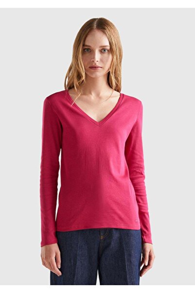 United Colors of Benetton Fuchsia Women's / Girls' Bn_Basic V-Neck Long Sleev...