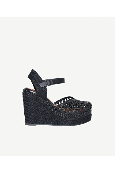 Yargıcı Deri Örgü Dolgu Tabanlı Espadril