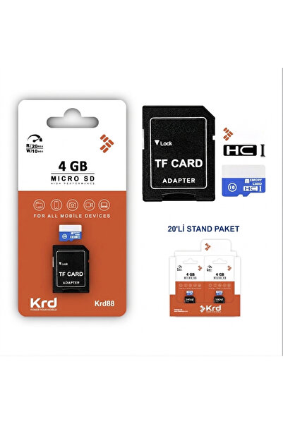 KRD88 4 GB MEMORY MİCRO SD KART+ DÖNÜŞTÜRÜCÜ ADAPTÖR /20