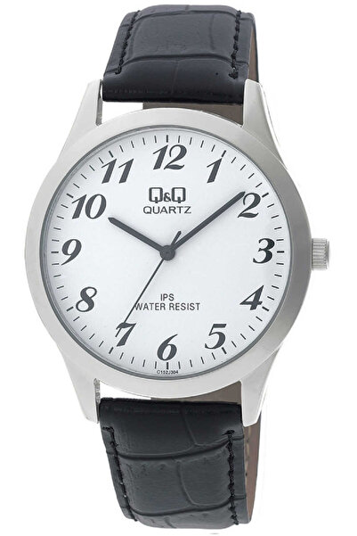 Q&Q Ανδρικό Ρολόι Standard C152J304Y, Κουάρτζ, Μαύρο Δερμάτινο Λουράκι, Λευκό...