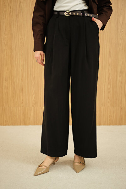 LOCCO Women's Pleated Belted Trousers Black