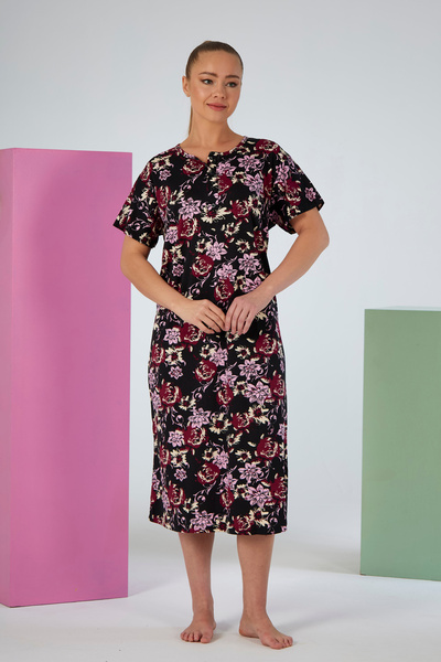 REMSA Pijama rochie din viscoză cu mânecă scurtă pentru femei 25237-5 Negru