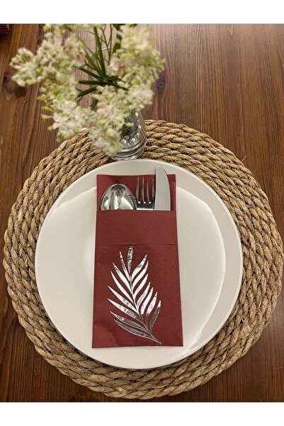 kidspartim Silver Gilded Cherry Colored Leaf Napkins with Kangaroo Pockets 12...