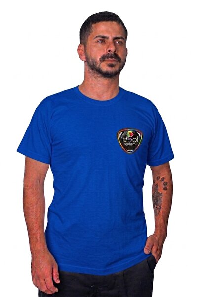 İDEAL REKLAM Company-Specific Printed Single Jersey Crew Neck T-Shirt Blue