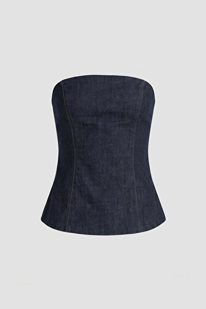 Moderk Zr Model Strapless Denim Jeans Corset Bustier