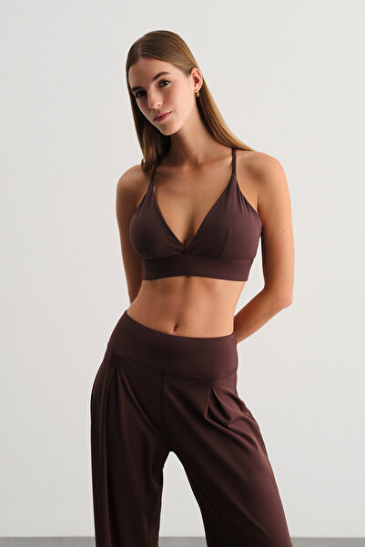 Dagi Dark Brown Cross Waist Detailed Sports Bra