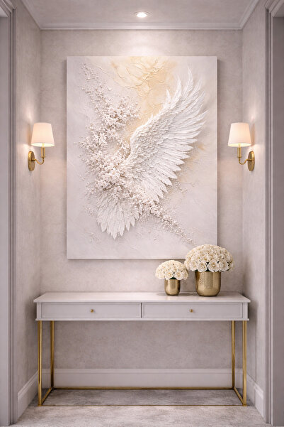 EvimeTablo Beyaz Melek Kanadı Kabartma Görünüm Kanvas Tablo Modern Ev ve Ofis...