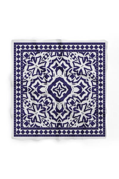 tuaipek Mavi Kalkan Desen 60x60 cm Viskon Modal Erkek Bandana/Fular