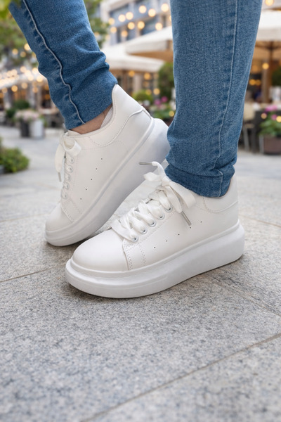 OEM Adidasi albi moderni de dama din piele ecologica Alma