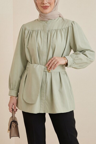 Modamorfo Hidden buttoned belted poplin tunic - çağla y.