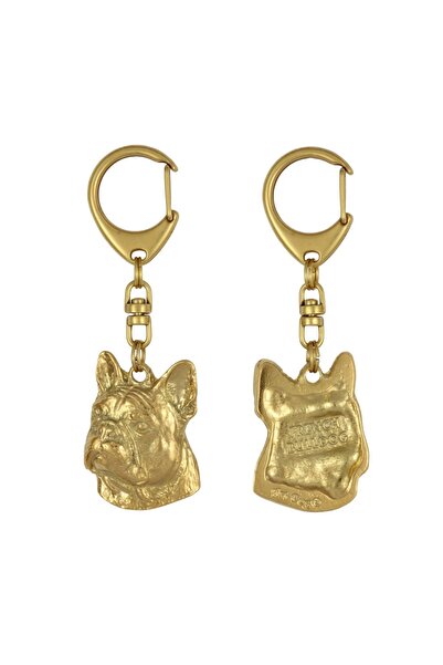 Art - Dog French Bulldog,- Gilded key ring with dog, handbag decoration, luxu...