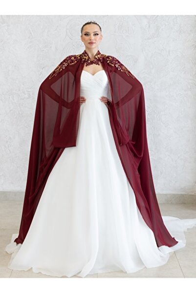 paris in paris YENİ NESİL BORDO KAFTAN-BİNDALLI-GELİNLİK ÜSTÜ PELERİN-ŞİFON KAFTAN-BORDO KINA ELBİSESİ