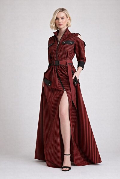 ALYEL NAKER Utility & Accessory Detailed Taffeta Maxi Special Occasion Dress