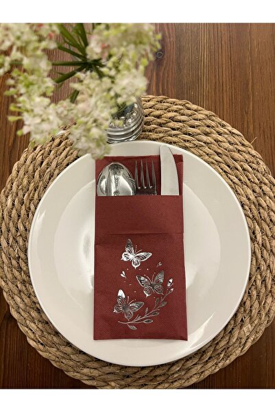 kidspartim Silver Gilded Cherry Colored Napkin with Kangaroo Pockets and Butt...