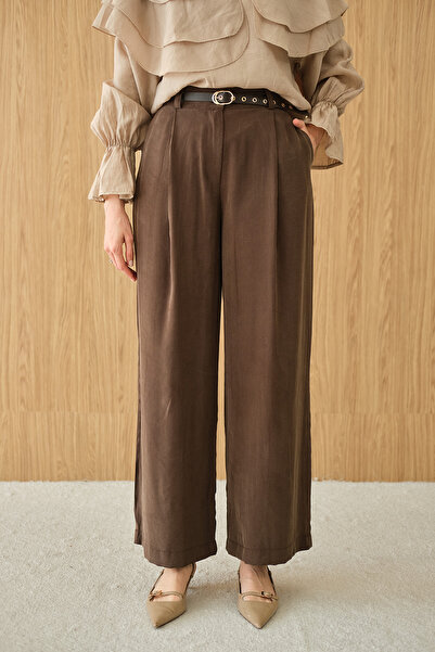 LOCCO Women's Pleated Belted Trousers Brown