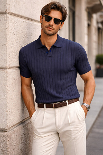 COOL TARZ تي شيرت رجالي برقبة بولو ونسيج محبوك رفيع، تصميم صيفي مريح