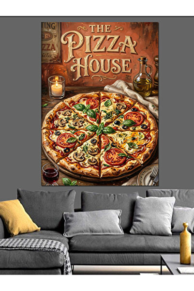 karizmart Pizza House Klasik Reklam Tabelası Dekoratif Kanvas - Mdf Ahşap Tablo