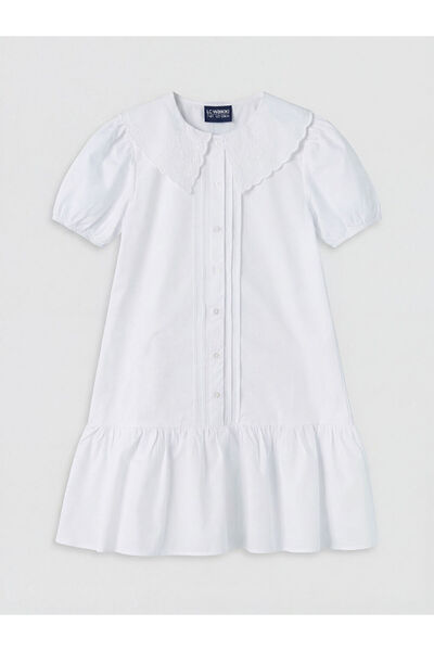 LC Waikiki LCW Kids Λευκό Βρεφικό Φόρεμα Ποπλίνα με Κέντημα στο Γιακά για Κορ...