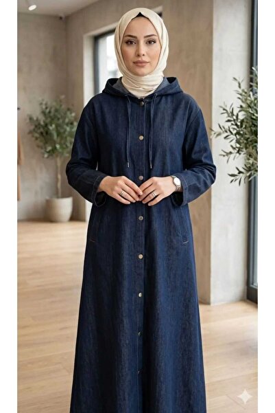 MODA VEDAT Women's Hooded Denim Jacket with Metal Buttons -0600