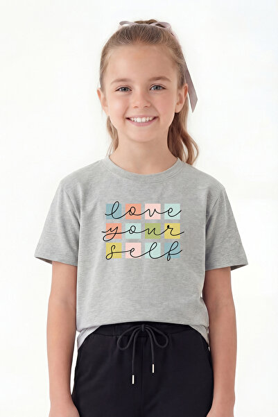 panios kids Tricou gri pentru fetiță, cu mânecă scurtă, cu imprimeu și guler ...