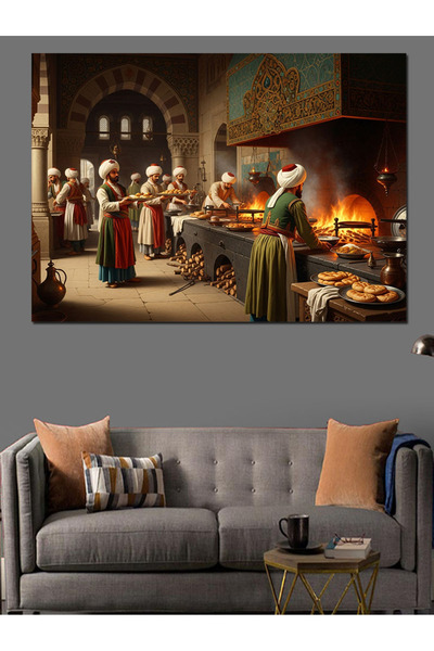 Artmeg Cooking in the Ottoman Kitchen Decorative Canvas - Mdf Wood Painting