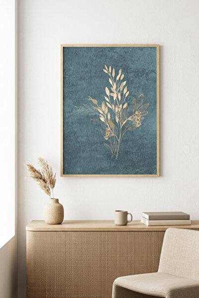 huhuli Τραπέζι με μίνιμαλ σχέδιο φύλλων με φυσικό ξύλινο πλαίσιο - Μπλε |   h...