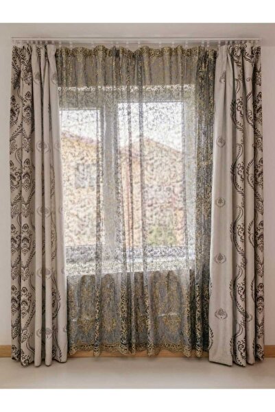 NoNameStore7 Set 2 perdele, gata confectionate, Usor de instalat pe sina, Gri...