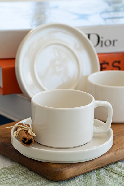 Heda Porselen Venüs Yalın 4 Parça 2 Kişilik Çay Fincan Takımı