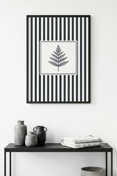 huhuli Επιτραπέζια ζωγραφιά με φυσικό ξύλινο πλαίσιο και σχέδιο φύλλων - Ασπρ...