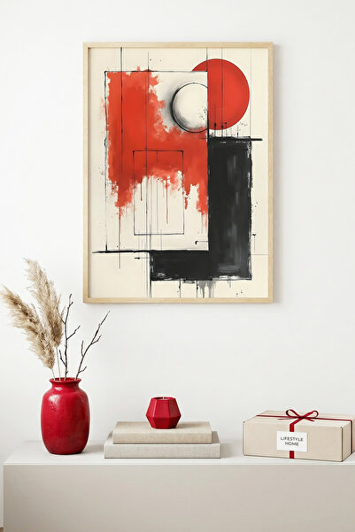 huhuli Πίνακας με αφηρημένα σχέδια με φυσικό ξύλινο πλαίσιο - Κόκκινο-Μαύρο |...