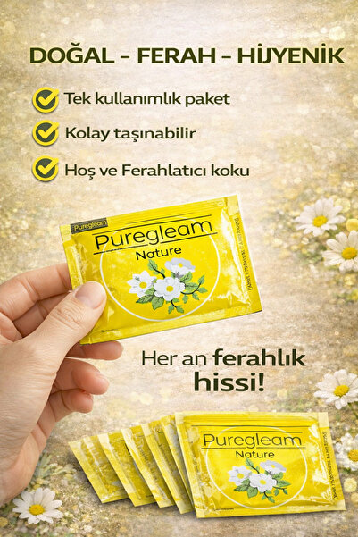 PUREGLEAM %80 Alkollü Kolonyalı Natürel Çiçek Kokulu Tek Kullanımlık Islak Me...