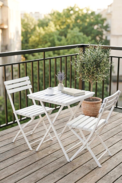 AYMOBSAN Katlanabilir 3'lü Masa Sandalye Bahçe & Bistro & Kamp & Balkon Takım...