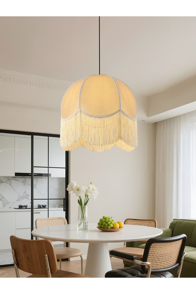 Apliqa Shelly Krem Rengi Püsküllü Modern Salon, Yatak Odası Sarkıt Avize