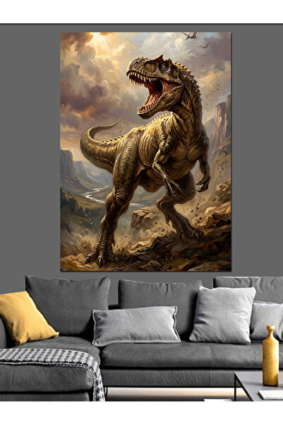 Artmeg Figurină decorativă din pânză cu dinozaur T-Rex care rage - Tablou din...
