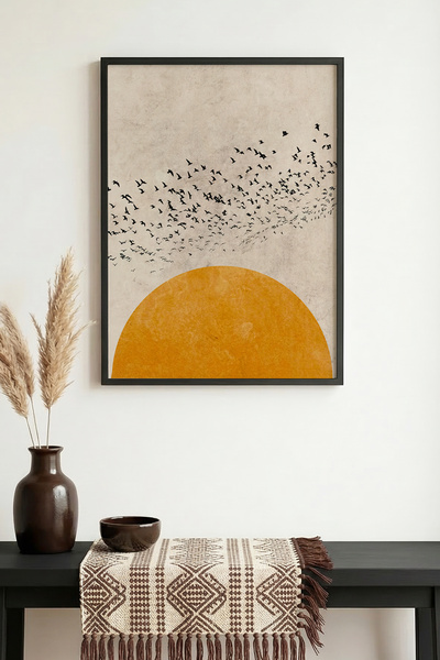 huhuli Αφηρημένος πίνακας με σχέδιο πουλιών με φυσικό ξύλινο πλαίσιο - Παστέλ...