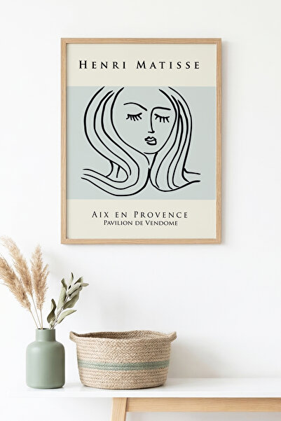 huhuli Μινιμαλιστικός πίνακας με γυναικείο πορτρέτο με φυσικό ξύλινο πλαίσιο ...