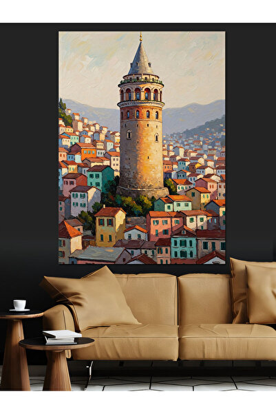 Artmeg Turnul Galata și casele din Istanbul Pânză decorativă - Masă din lemn MDF