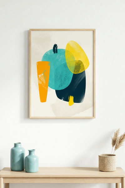 huhuli Tablou cu model abstract, înrămat în lemn natural - Tonuri vii |   huh...