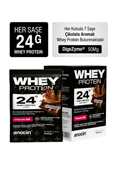 anocin Whey Protein Çikolata Aromalı 24g Enzimli Protein Saşe 7’li Paket Dige...