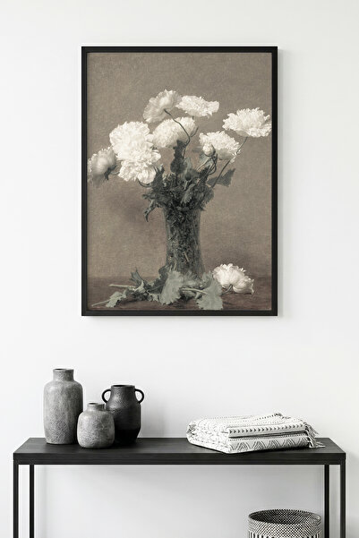 huhuli Πίνακας με φυσικό ξύλινο πλαίσιο και σχέδιο λουλουδιών - Μίνιμαλ |   h...