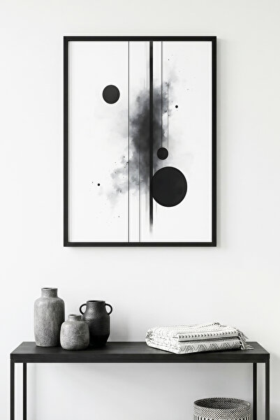 huhuli Tablou abstract cu model alb-negru, înrămat în lemn natural - Minimal ...