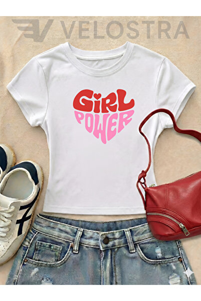 Velostra Women's Girl Power Printed Basic Daily Use Crop T-Shirt