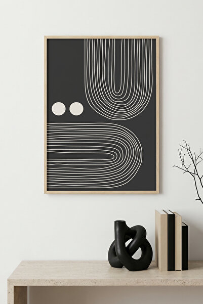 huhuli Τραπέζι με μοντέρνο σχέδιο γραμμών και φυσικό ξύλινο πλαίσιο - Μαύρο-Λ...