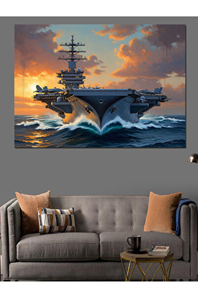 Artmeg Pânză decorativă cu portavion gigant care se deplasează în ocean - Mas...