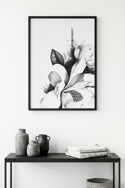 huhuli Πίνακας με φυσικό ξύλινο πλαίσιο και σχέδιο λουλουδιών - Μίνιμαλ |   h...