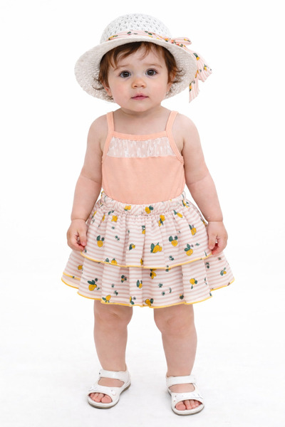 Chicsy Baby طقم تنورة بنمط الليمون للفتيات الصغيرات مع قبعة، مجموعة من 3 قطع ...