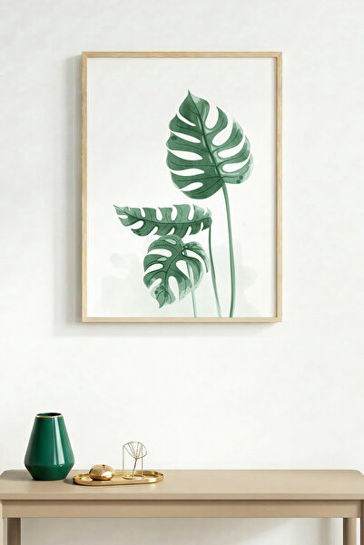 huhuli Natural Wood Framed Leaf Patterned Painting - Green Tones |   Huhu1638