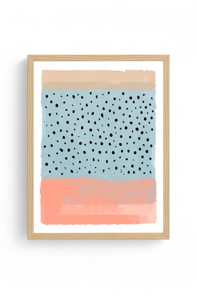 huhuli Natural Wood Framed Abstract Dot Painting - Vibrant Tones |   Huhu1375 - Single Table Natural Wood Frame